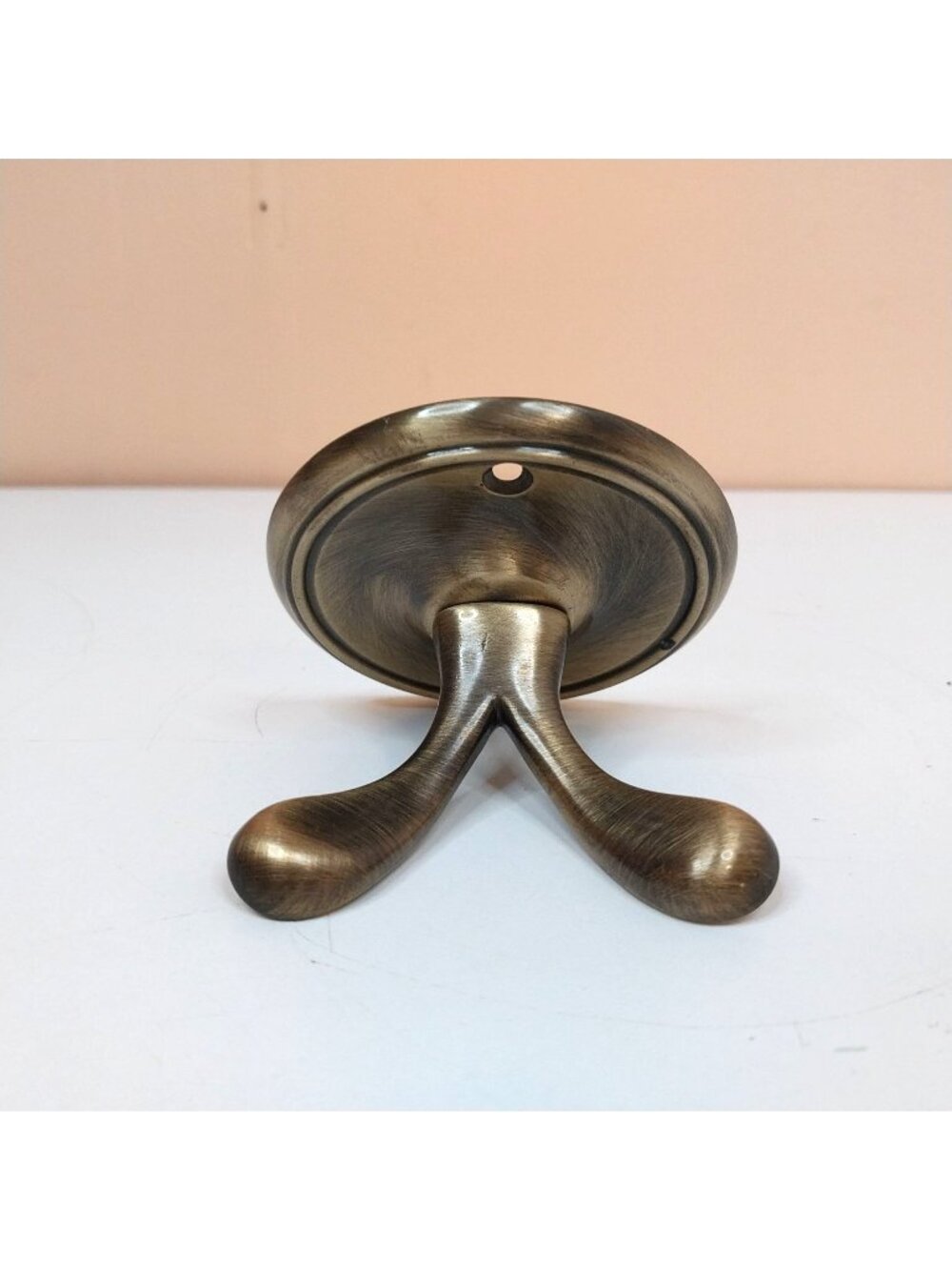 Vintage Satin Brass Wall Towel Hook Dual Prong Design 4 Inches Tall